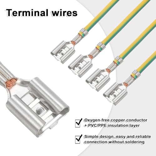 MECCANIXITY 30Pcs 6.3mm Female Spade Crimp Terminal with 20cm Wires - color: Yellow/Green, size: 6.3mm, 20cm L