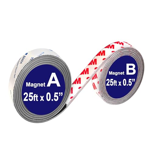 A B Paired Magnetic Tape (25ft x 0.5in x 2Pack), a b Magnet Strips a b, Flexible Magnets Match to Use for DIY Crafting - style: 1/2" x 25ft, 2 Rolls