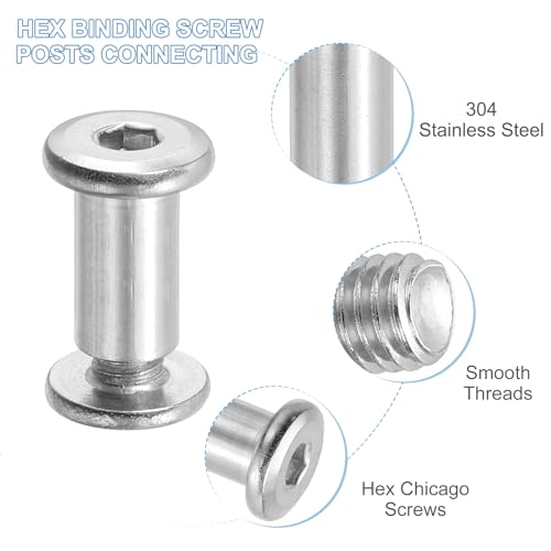 PATIKIL Hex Chicago Screws, 10 Set Binding Screw Posts M6 x 15 mm Connecting Hex Drive Socket Cap Bolt Nuts for Scrapbook Leather Belt Album Photo Furniture Repair, Silver - size: M6 x 15