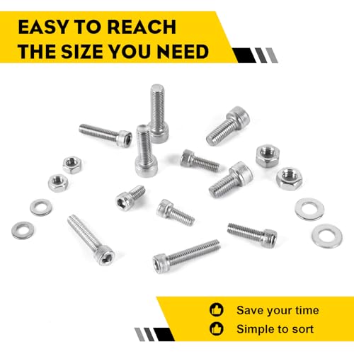 321PCS M6 M8 Socket Head Screws Kit, GTERNITY M6-1.0 M8-1.25 Assorted Machine Screws Nuts Washers 304 Stainless Steel 18-8 Metric Internal Hex Screws Bolts Nuts Washers Set - size: M6 m8 321 S