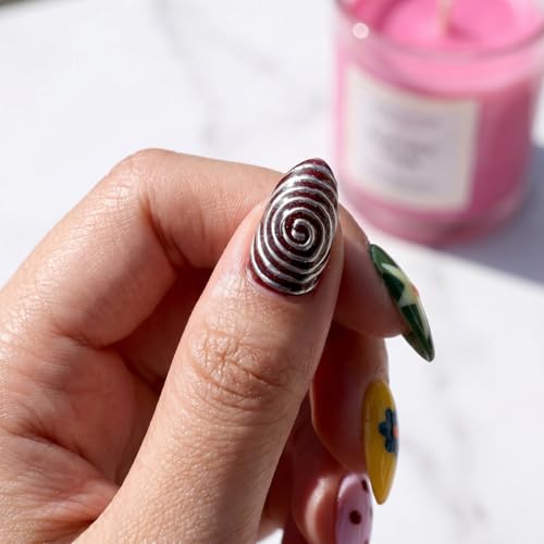 Short Almond Press On Nails Colorful with Y2K Star Swirl Polka Dot Flowers - color: Style27