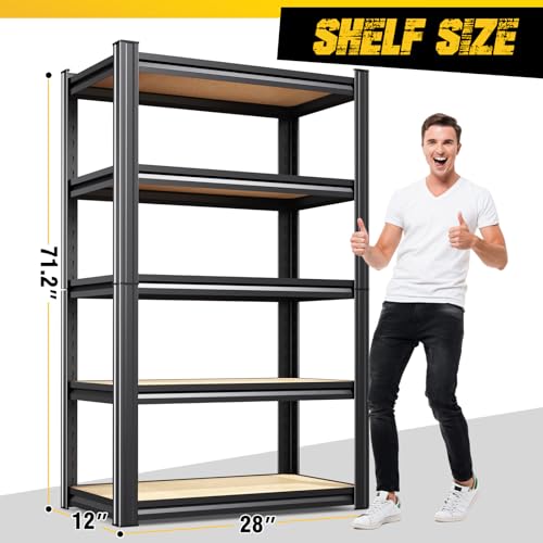 71" H x 28" W x 12" D Garage Shelving for Home & Garage Organization, 5-Tier Adjustable Metal Storage Rack for Tools, Storage Bins & Household Essentials, Utility Shelf for Garage, Pantry - size: MDF/28"Wx12"Dx71"H