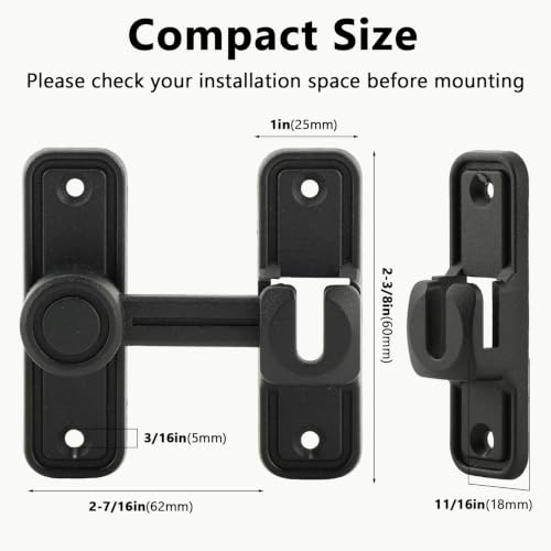 Sliding Barn Door Lock, 90°/180° Swing Slide Lock, Zinc-Alloy