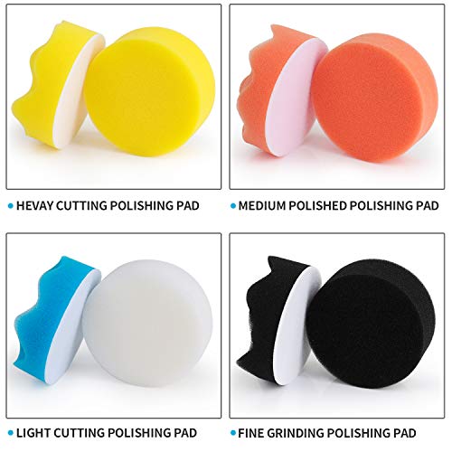 Kshineni 3 Inch Drill Buffing Pad, 11 Pcs Car Foam Polishing Pads Kit, Drill Buffer Polisher Attachment Buffing Kit for Car Polishing, Waxing, Sealing Glaze - size: 3Inch-11Pcs