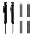 SEIWEI Carpenter Pencil with Sharpener, Mechanical Pencils Set with 26 Refills, Deep Hole Marker Construction Pencils Heavy Duty Woodworking Pencils for Architect (Black) - With 2 Case