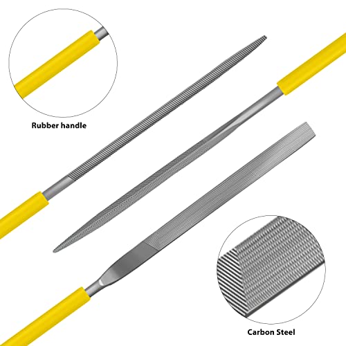 Needle File Set, 10 Pieces Hand Metal Files | Hardened Alloy Strength Steel Set Includes Flat, Round, Half-Round, Triangular, Square, Oval, Crossing, and Barrette File - color: Yellow-10pcs