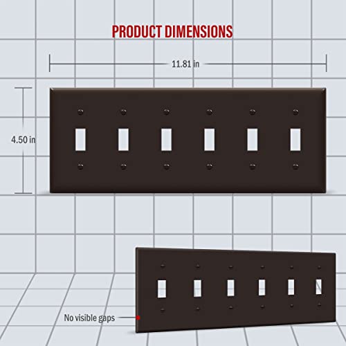 ENERLITES Six Gang Light Switch Wall Plate, Toggle Switch Plate, 6-Gang Standard Size 4.50" x 11.81", Unbreakable Polycarbonate Thermoplastic, 8816-BR, Brown - color: Brown, size: Standard Size