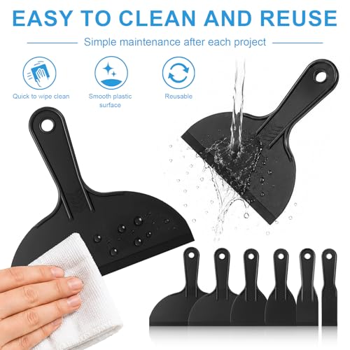 6 Pack Plastic Putty Knife Set, 6 Assorted Sizes 1.5" 2" 3" 4" 6" 8" Flexible Plastic Scraper Tools for Spackling, Drywall Repair, Patching, Caulking & Wallpaper Removal