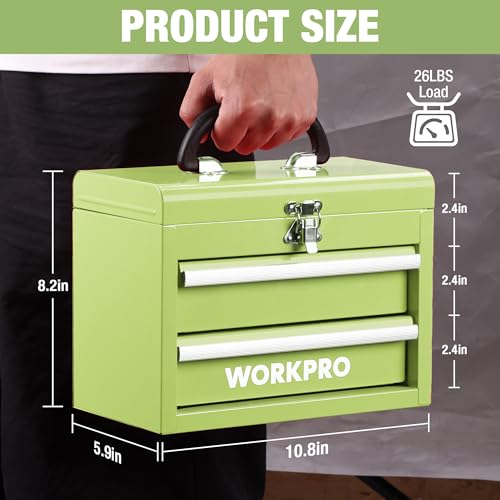 WORKPRO Portable Mini Metal Tool Box with 2 Drawers - color: Macaron Green