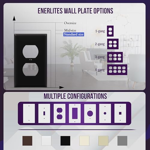 ENERLITES Duplex Receptacle Outlet Wall Plate, Size 1-Gang 4.50" x 2.76", Unbreakable Polycarbonate Thermoplastic, 8821-BK, Black - color: Black, size: Standard Size