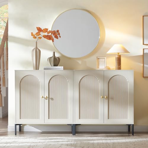 IFGET 61.75" W Modern Arched Sideboard Buffet Cabinet with Storage, Cream - color: Cream, size: 2 Pieces