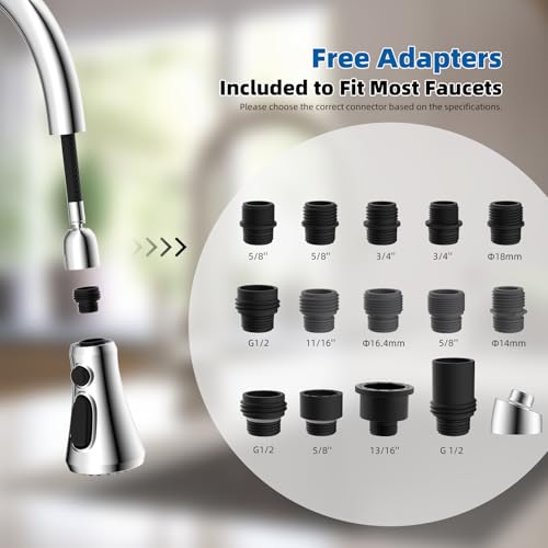 Hibbent NSF/ANSI/CAN 61 & 372 Certified Pull Down Kitchen Faucet Head - color: Chrome, style: 1.8 Gallon Per Minute