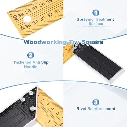 HARFINGTON 2Pcs Woodworking Square Ruler 16" Carbon Steel Try Square Metric Precision Framing Carpenter Tool Right Angle Ruler with Aluminium Handle for Professional Carpentry, Yellow Black - size: 16"