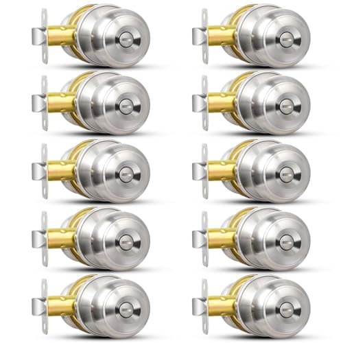 Sopoby Privacy Door Knob, 10 Pack Brushed Nickel Round Keyless Doorknobs - color: Brushed Nickel