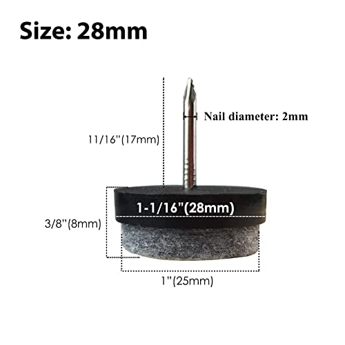 40pcs Round Heavy Duty Nail-on Felt Pad for Furniture Chair Table Leg Feet Floor Protectors Slide Smoothly (Black, Pad Diameter 28mm) - color: Black 28mm (40 Pcs)
