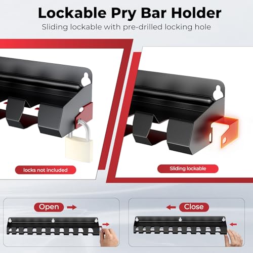 Pry Bar Holde with 10 Slots,Wall Mount Lockable Tool Organizer for Pry Bars or Extension Rods,Pry Bar Tool Storage Rack for Workshop, Shed, Garage,Home - style: Pry Bar Holder