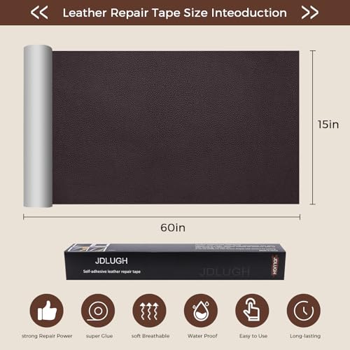 JDLUGH Leather Repair Patch Tape kit, 15x60 Inch, Dark Brown2.0 - color: Dark brown2.0, size: 15x60 Inch