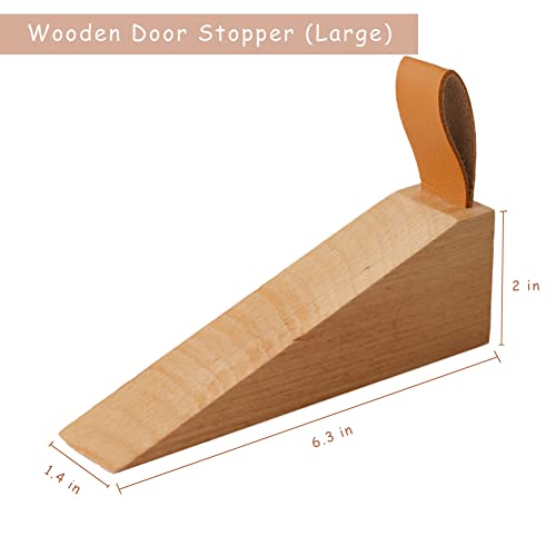Large Wooden Door Stopper Non-Slip Security Wood Door Wedge with Leather Strap for Hanging Door Stopper 1Pack, in House Bedroom Office Living Room Hotel Cabin (Large) - style: Large (1pc)