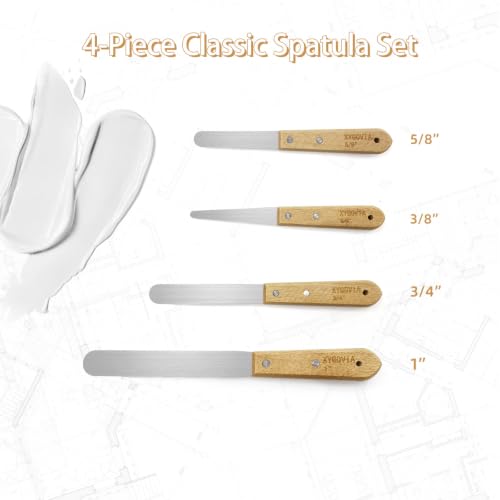 4-piece Caulking Spatula with Wooden Handle, Professional Stainless Steel Caulk Tool Set Finishing Tools, Streamline Spatulas for Caulk Application - color: 4PCS