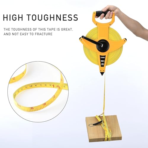 LAND 300FT/91M Heavy Duty Fiberglass Tape Measure - 1/2-Inch Wide, Dual Inch/Metric Scale, Durable Open Reel Measuring Tape for Surveying, Engineering, Runway Construction - size: 91 m