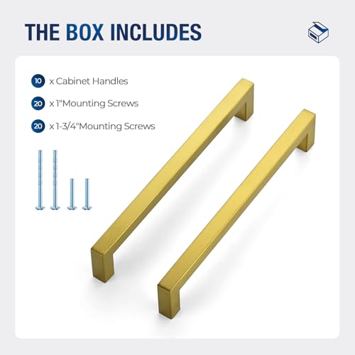 JOY DECOR Gold Cabinet Handles Square Cabinet Pulls, 7-1/2 Inch CC, 10 Pack - size: 7-1/2 Inch Hole Center