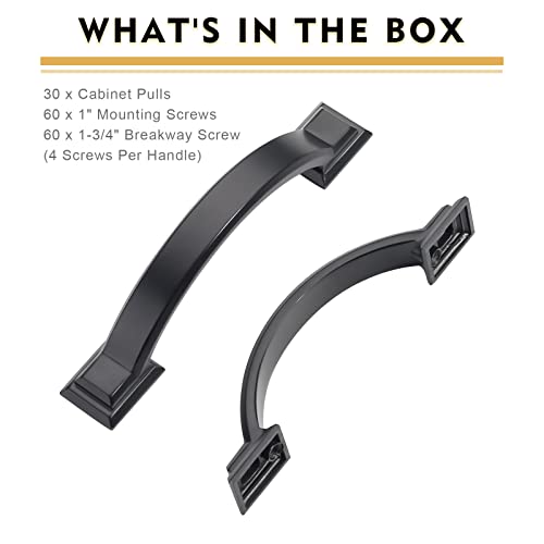 30 Pack 3 inch Hole Centers Kitchen Cabinet Handles Matte Black Cabinet Pulls Drawer Pulls for Kitchen Cabinet Hardware Cupboard - color: Matte Black, size: 3 inch（76mm）, style: 30 Pack