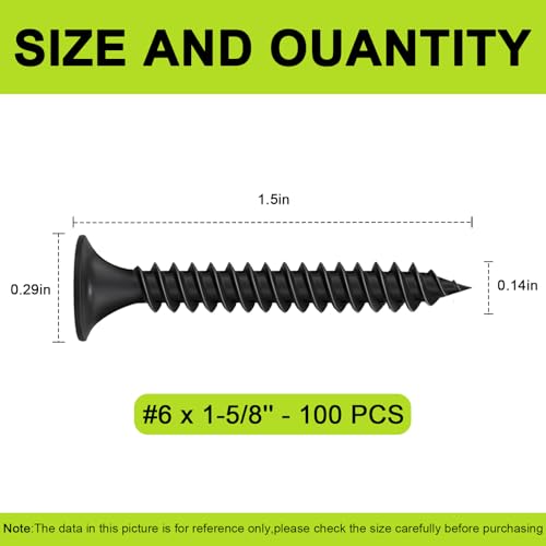 #6 x 1-5/8" Black Wood Screws 100pcs Flat Head Phillips Self Tapping Screws - color: Black, size: #6-1-5/8" - 100PCS