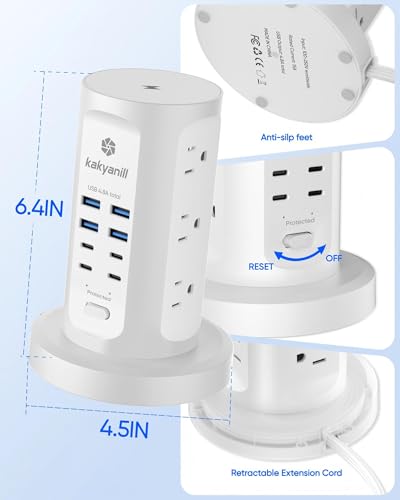 Power Strip Tower, kakyanill Charging Station 9 AC Outlets 8 USB Ports - color: White, size: 24W