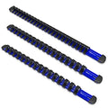 Olsa Tools 3-sets Socket Organizer Rail with Locking Caps, Blue - color: Blue, size: 3pc, 1/4, 3/8, & 1/2-Inch Drive