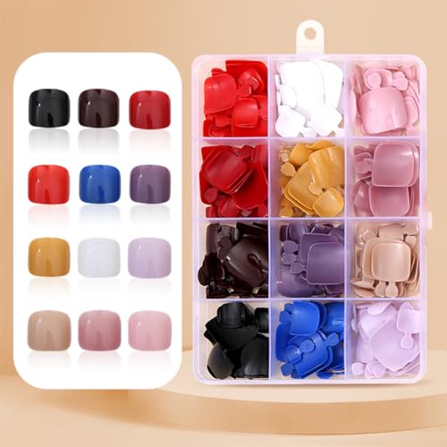 288 Pcs Press On Toenails Short Square Fake Toe Nails Press Ons Set Solid Color False Toenails Full Cover Acrylic Glue on Toe Nails Reusable Glossy Artificial Toenail Kit for Women Manicure 12 Color - color: A008