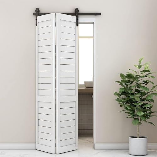 24" Bi-Folding Sliding Barn Door Hardware Track Kit,Smoothly&Quietly,Side Mounted Black Roller,Easy Install,Door Not Included [Fit Double 10" Bifold Doors] - size: 24" for 2 Doors