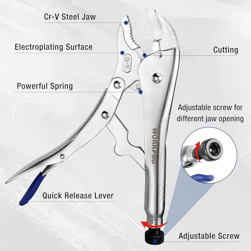 WORKPRO 3PCS Locking Pliers with Hex Key, Long Nose Curved Jaws Vice Grips
