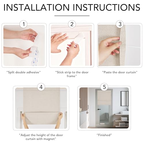 NICETOWN 100% Blackout French Door Curtain Adhesive Top & Magnetic Lift - color: Natural, size: 24"W x 72"L (Pack of 1)