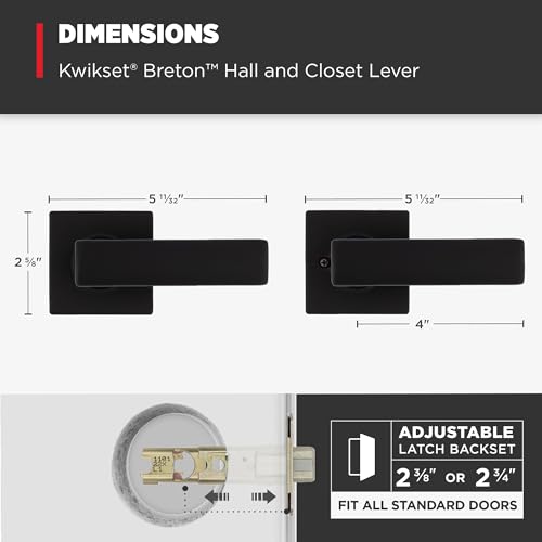 Kwikset Breton Interior Passage Door Handle, Lever for Closet and Hallway Doors, Reversible Non-Locking Handle Lever, Matte Black Finish