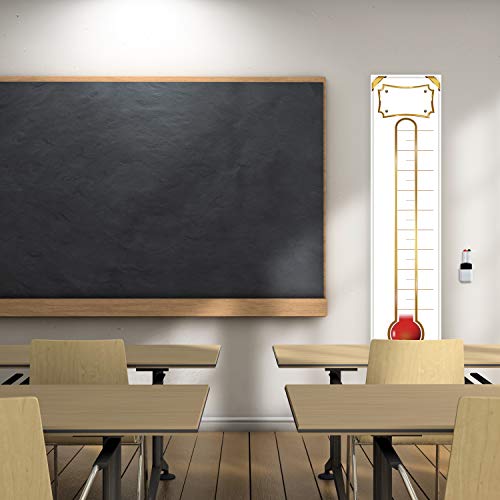 Fundraising Thermometer Chart Goal Tracker Decal - 48"x12" - Dry Erase Goal Setting Wall Poster Thermometer - Removable Giant Sales Goal Vinyal Sticker - color: Gold