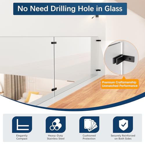 4 Pack Black Railing Wall to Glass Clamp, F-Shape Glass Railing Clip - size: 4 Pack, style: F Shape
