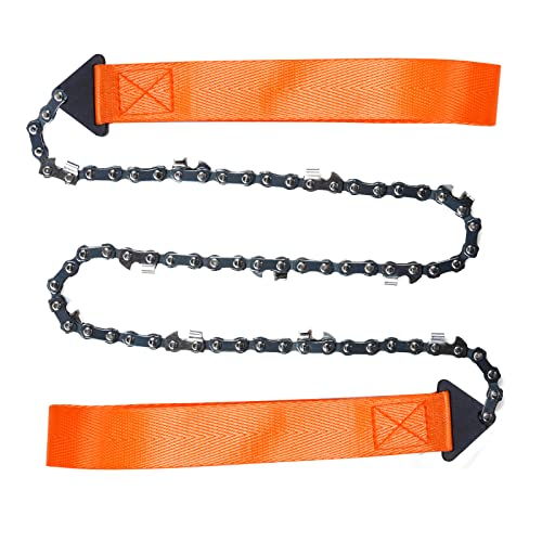 Sucrain Pocket Chainsaw with Paracord Handle, Folding Chain Hand Saw, Emergency Outdoor Survival Gear for Camping, Hunting, Hiking, Cutting Wood & Tree (Orange, 11 Teeth, 24'' Long) - style: Orange, 11 Teeth, 24'' Long