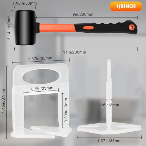 DGSL 3500 Pcs Tile Spacers 1/8 Inch, Tile Leveling System with Hammer - size: 1/8 x 3500