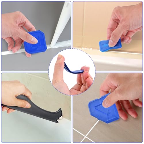 10 Pcs Silicone Caulking Tool, 3 in 1 Caulk Remover Tool | Grout Removal Tool with Replaceable Pad Glass Glue Angle Scraper, Sealant Finishing Tool for Kitchen Bathroom Tile Sink Joint