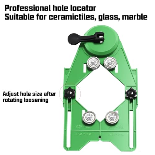 QTG Drill Hole Locator Jig, 20-83mm Adjustable Centering Guide with Vacuum Suction Base & Roller Wheels for Ceramic, Tile, Glass, Marble – Precision Drilling Template for DIY and Tile Work