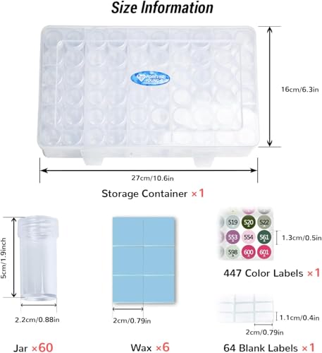forever young 1-Pack Diamond Art Storage Container, 60-Grid Bead Organizer - size: 1 Pack (60 Jars)