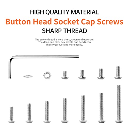 630PCS M3 x 4/5/6/8/10/12/14/16/18/20/25mm Button Head Socket Cap Screws Bolts and Nuts Flat Washers Assortment Kit, 304 Stainless Steel, Metric Machine Fully Thread, Allen Hex Drive - size: M3 Button Head (630PCS)
