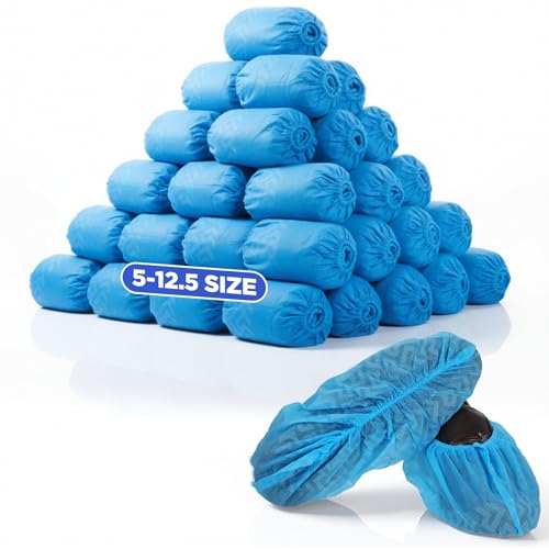 Kifmurase 200Pcs Shoe Covers Disposable Non-Slip, Blue Non-Woven Fabric Boot Covers for Indoors, Durable Breathable Boot Cover, Booties for Shoes, Stretchable Fits Up to Size 13 US Men