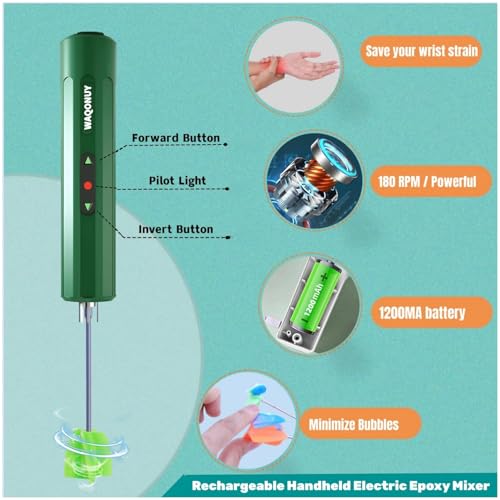 Rechargeable Epoxy Resin Mixer,USB Handheld Electric Resin Mixer for Mixing Epoxy Without Bubbles, Resin Stirrer for Tumblers Epoxy, Resin Molds, Glazes and Paint (Dark Green) - color: Dark Green