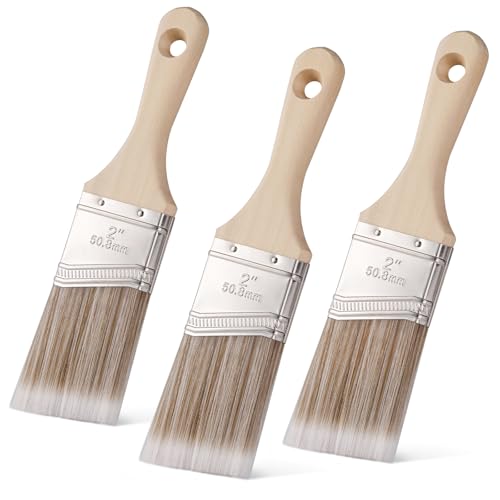 Mister Rui 2 Inch Angled Synthetic Paint Brushes, 3 Pack Trim