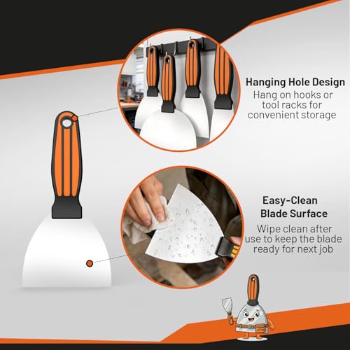 Fishark Putty Knife Set, 2/3/4/6in Stainless Steel Spackle Knives, 4Pcs - color: 2" 3" 4" 6"