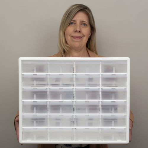 Akro-Mils 24-Drawer Plastic Storage Cabinet, 20" W x 6" D x 16" H, White - color: White, size: 24 Drawer, style: 1 Pack