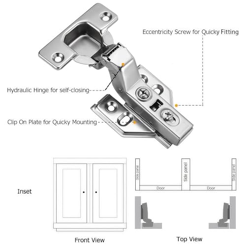 20Pcs Soft Close Inset Cabinet Hinges with Clip-On Plate - color: Inset, size: 20 Pieces