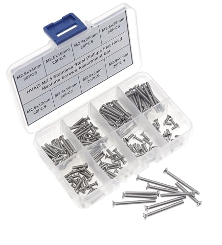 160PCS Metric M2.5 304 Stainless Steel Phillips Flat Head Screw Kit - size: M2.5