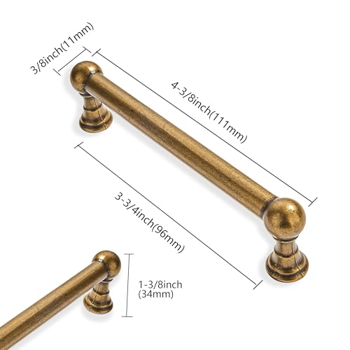 10 Pack 3-3/4 Inch Hole Center Antique Brass Cabinet pulls 100% Solid Heavy Duty Dresser Pulls Cabinet Drawer Pulls for Kitchen Cupboard Hardware - color: Antique Brass, size: 3-3/4 inch hole center